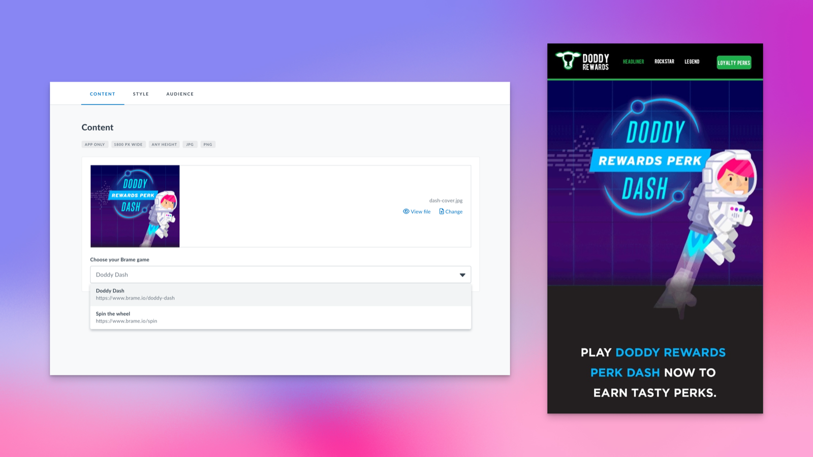 Configuring a gamification campaign in the CMS, and the campaign live in a brand's app