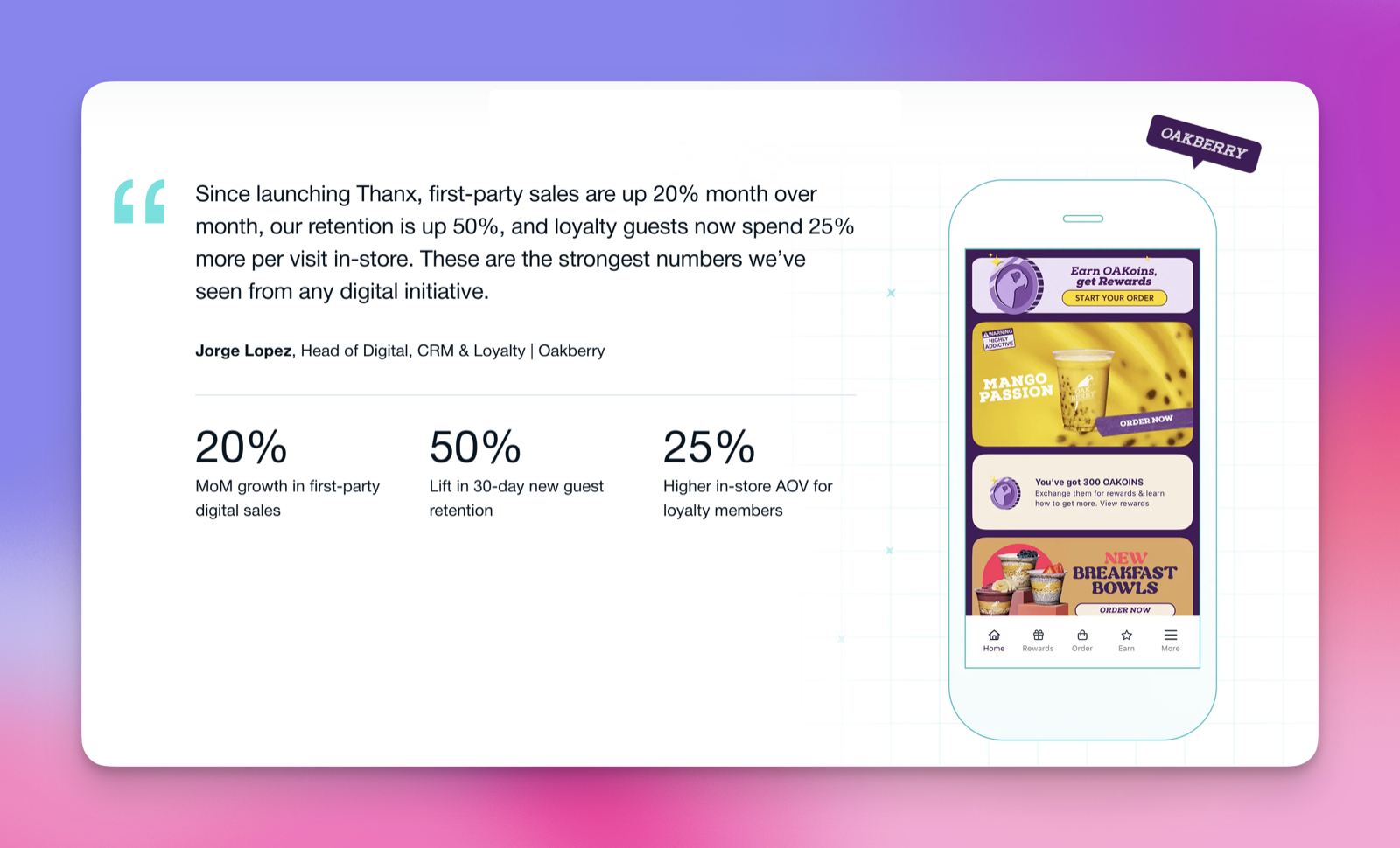 Oakberry's app, built on Ordering 2.0